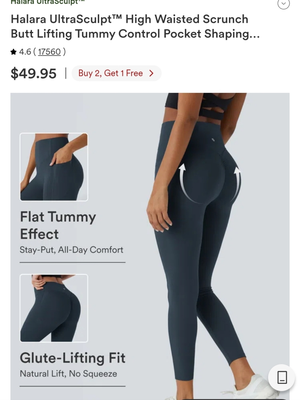 Halara UltraSculpt™ High Waisted Scrunch Butt Lifting Tummy Control Pocket